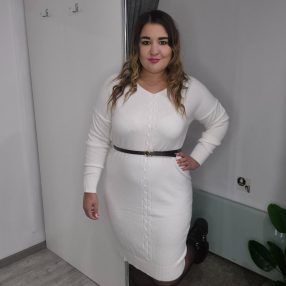 Fehér Vastag Gépi Kötésű Ruha