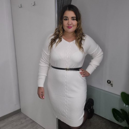 Fehér Vastag Gépi Kötésű Ruha