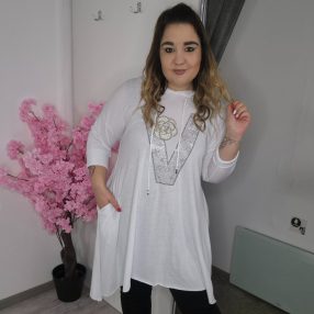 Fehér Kapucnis Strasszos Tunika