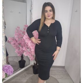 Bordázott Pamut Ruha Fekete