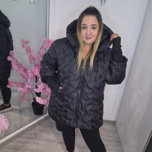 Fekete Átmeneti Kabát Plus Size