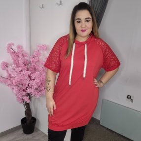 Csipkés Ujjú Kapucnis Tunika Piros