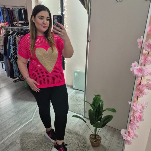 Horgolt Arany Szíves Felső Pink