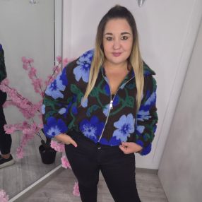 Limitált Kék Virágos Plüss Jacket