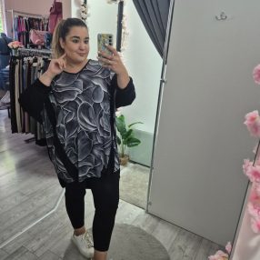 Plus Size Tunika Szürke Virágos