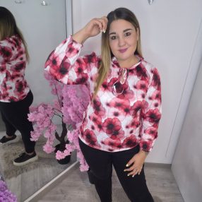 Yesstory Fodrozott Nyakú Felső ( virág )