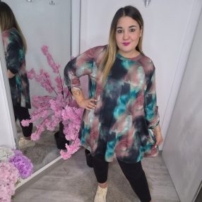 Zöld/Púder Plus Size Tunika