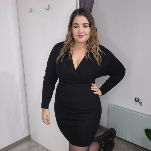 Fekete Gépi kötésű Átlapolt Ruha