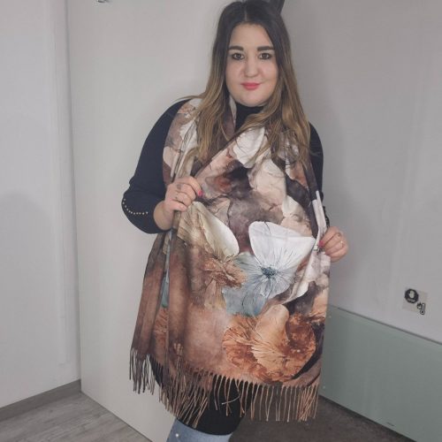 Barna Levél Mintás Sál