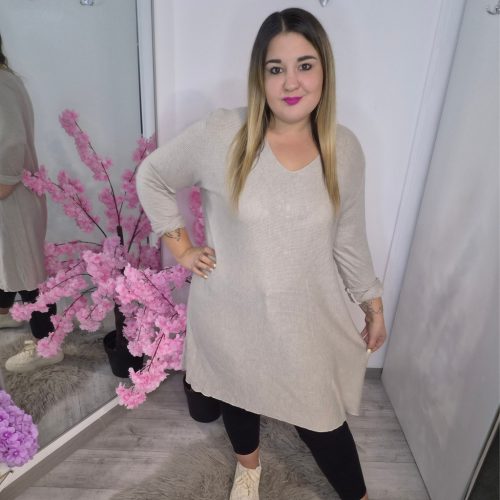 Bézs Plus Size A - vonalú Tunika