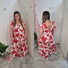 Lenge Fazonú Folt Mintás Overál Piros