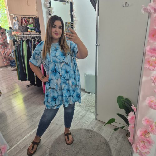 Kék Virágos Plus Size Tunika