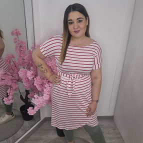 95% Pamut Pink Csíkos Ruha