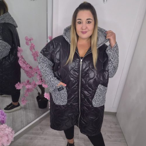 Fekete/Szürke Plus Size Kabát